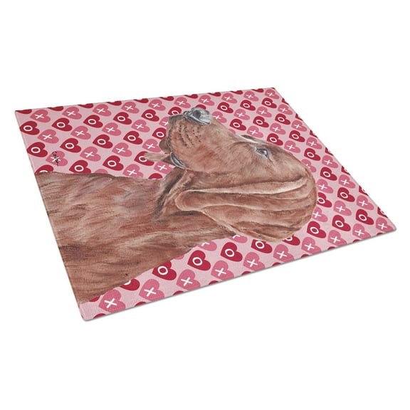 Caroline's Treasures Redbone Coonhound Hearts and Love Glass Cutting Board Large Size