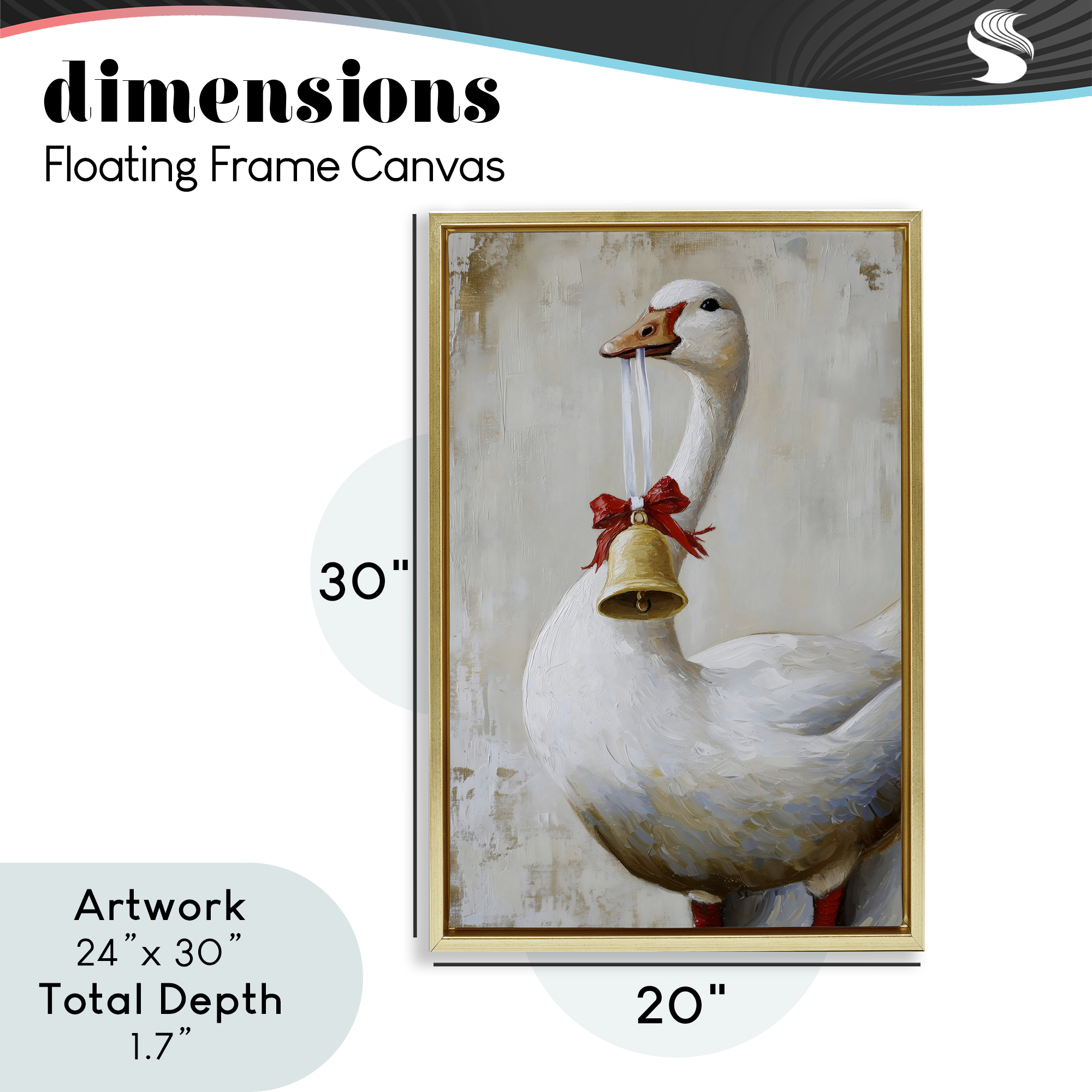 Festive Jingle Goose Gold Framed Floater Canvas Wall Art, design by Petal Prints Design