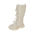 thumbnail image 4 of Miluxas Girls Knee High Boots Fall and Winter Fashion Pure Color Bow Side Zipper Tall Riding Boots Girl's Mid Calf Boots for Little Kid/Big Kid White 2.5(37), 4 of 9