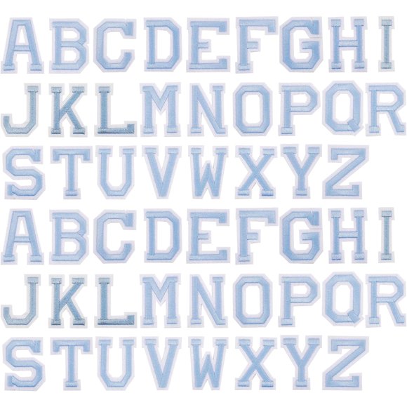 52 Pcs Patchs Lettres Thermocollants Alphabet Appliqués avec Adhésif pour Vêtements Chapeaux Chaussures Chemises Sacs Bleu Clair