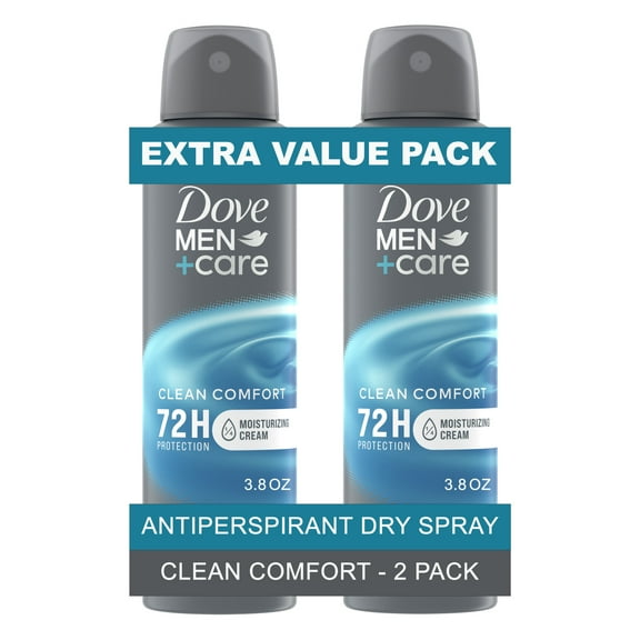 Dove Men Care Antiperspirant Deodorant Dry Spray Twin Pack, Clean Comfort, 3.8 oz