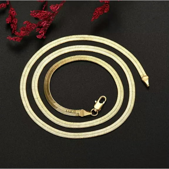 EOEMY 925 Silver 18K Gold Filled Chain 4mm Flat Clavicle Necklace For Women Men-50Cm 20Inches-Gold