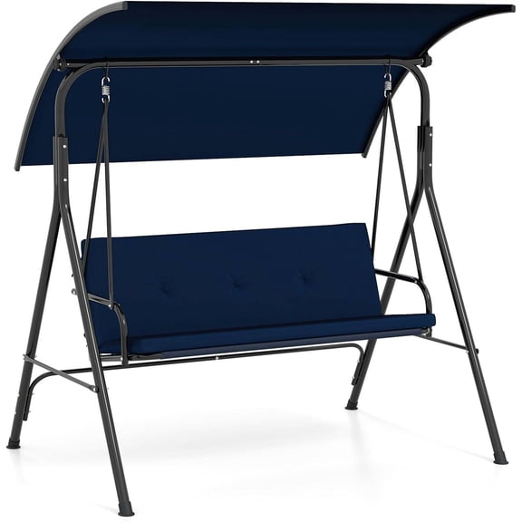 2-Person Outdoor Porch Swing with Adjustable Canopy, Removable Cushions, Heavy-Duty Metal Frame for Backyard, Patio, Balcony, Poolside
