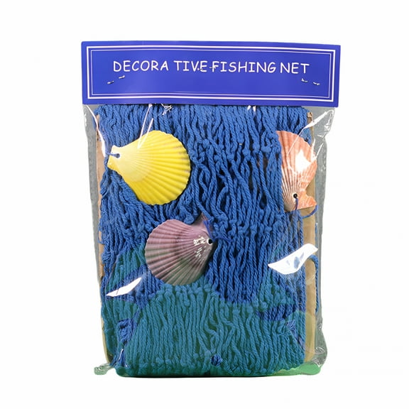 LAMIRO Fish Net Wall Decoration with Shells, Ocean Themed Wall Hangings Fishing Net, Fishnet Decorative for Home,Party,39"*79", Blue