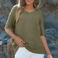 thumbnail image 2 of Diufon Short Sleeve Sweater for Women Plus Size Knit V Neck Tops with Pocket Solid Color Lightweight Pullover Shirts, 2 of 8