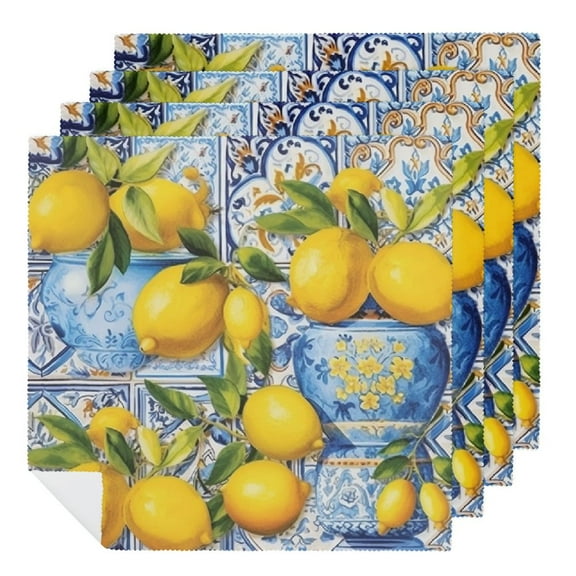 PHYHOO Tiles Cloth Napkins Blue Yellow Cocktail Napkins Decorative Dinner Napkins Luncheon Napkins for Party Supplies Table Decor 2 PCS