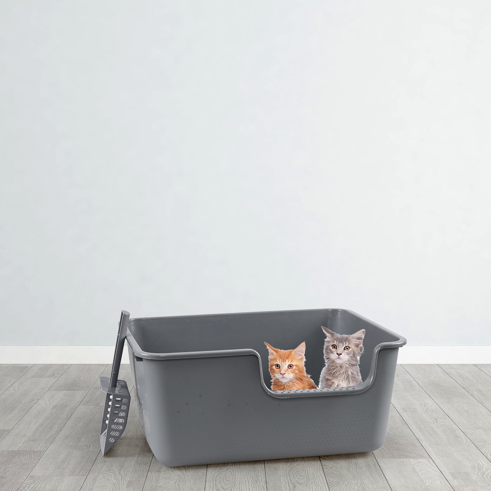 Tyminin 4 Packs Plastic Anti-Splashing Kitty Litter Box, Cat Litter Box High Sides, Grey