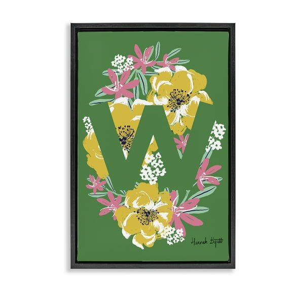 Stupell Industries Floral Bloom Letter W Botanical & Floral Painting Black Floater Framed Art Print Wall Art, 17 x 25