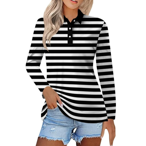 Tiqkatyck Womens Tops on Sale, Women's Lapel Neck Slim Fit Casual Fashion Top Long Sleeve Shirts for Women Polo Shirts for Women Black L