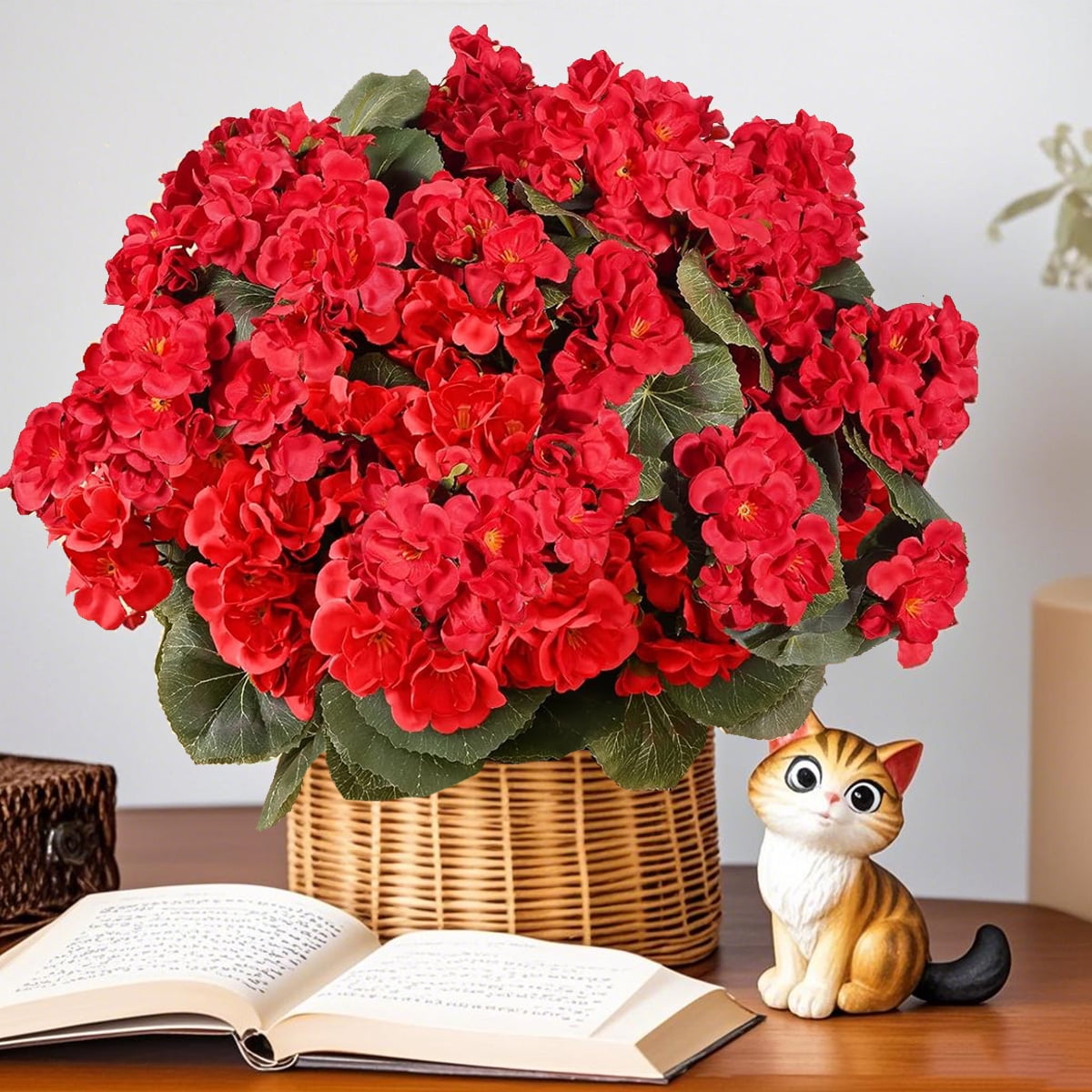 Artificial Geranium Silk Flowers for Outdoors Decoration,6 Bundles Red Flower UV Resistant Realistic Faux Plants for Front Door Garden Porch Planter Patio Balcony Yard Indoor Home
