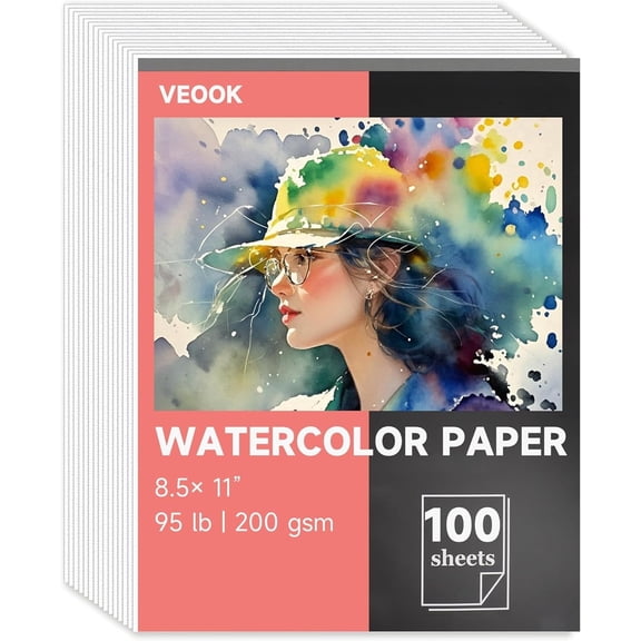 Watercolor Paper Bulk, 8.5"x11" Water Color Paper, 100 Sheets 95lb/200gsm Artist Painting Drawing Paper for Adults, Paint, Sketchbook, Journal, Art Supplies