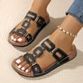 thumbnail image 4 of Rokment Women's Platform Wedge Walking Sandals Beach Summer Fashion Geometric Leather Cork Footbed Comfortable Slip on Dress Slides Casual Shoes Black Size 8, 4 of 8