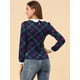 thumbnail image 5 of INSPIRE CHIC Blusaa Cuadros Cuello Peter Pan Manga Abullonada En Contraste Camisa Para Mujer Morado M, 5 of 6