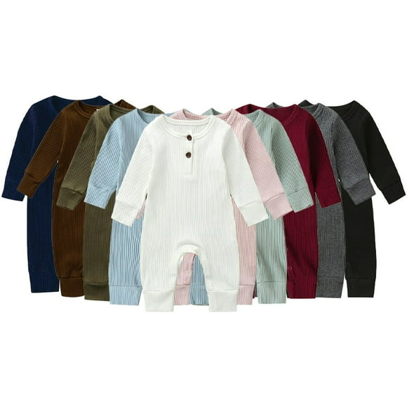 Infant Baby Solid Romper Jumpsuit for Boys Girls Long Sleeve Soft Bodysuit Newborn Cotton Knitted Onesies Outfits Clothes 0-18 Months