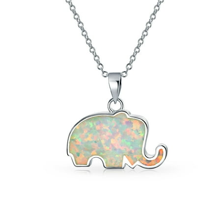 - Good Lucky Elephant White Rainbow Created Opal Pendant Necklace For Women Girlfriend 925 Sterling Silver