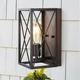 thumbnail image 5 of JONATHAN Y Norris X-Frame 6" 1-Light Farmhouse Rustic Iron LED Sconce, Oil Rubbed Bronze/Wood Finish, 5 of 9