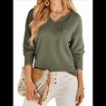 thumbnail image 1 of Blusas para Mujer, de Punto Gofre, de Larga, con Cuello en V y Muescas, Informales, Modernas, de Color Liso, Holgadas. Verde S, 1 of 8