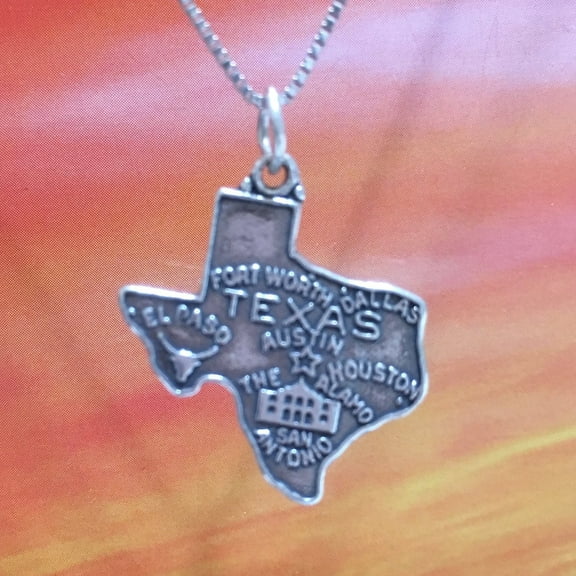 Unique Texas State Map Necklace, Sterling Silver Texas Cities Houston, Dallas, Austin Pendant, N2987 Birthday Valentine Wife Mom Gift