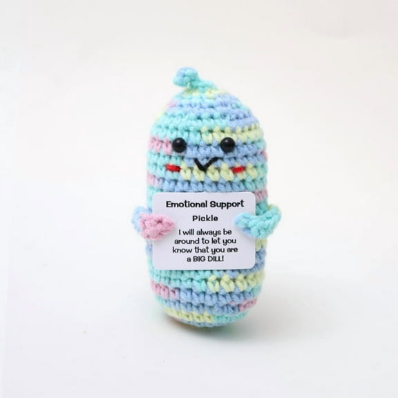 Handmade Emotional Support Pickle Cucumber Gift, Cute Knitted Cucumber Doll with Front Card Birthday Gift Car Decoration Room Office Decoration