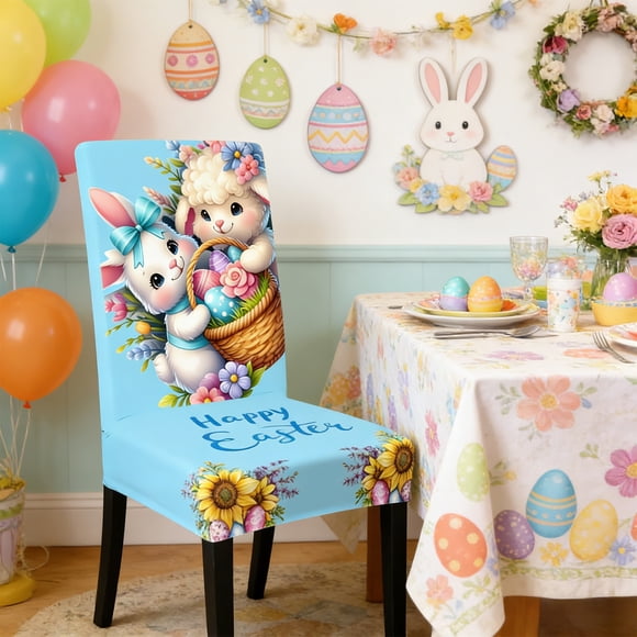 shyuyusa Housse de Chaise Élastique à Motif de Lapin de Pâques, Protecteur à Couverture Complète pour Sièges de Salle à Manger à la Maison et Ornement de Festival