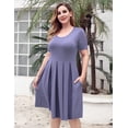 thumbnail image 3 of VERABENDI Women's Plus Size Dresses Short Sleeve Crew Neck Pleated Swing Dress with Pockets (L-4XL), 3 of 6
