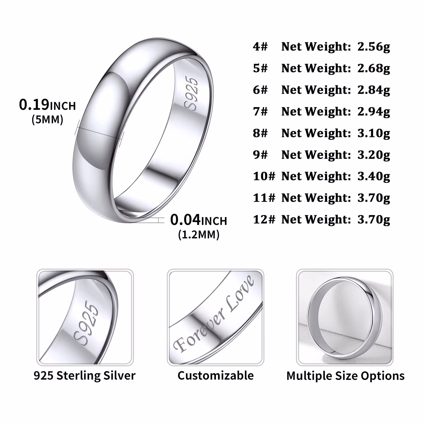 ChicSilver 925 Sterling Silver Ring for Men and Women, 5mm Wide Band Ring, Classic Wedding Band, Minimalist Unisex Jewelry Ring, Comfort Fit Silver Ring for Everyday Wear