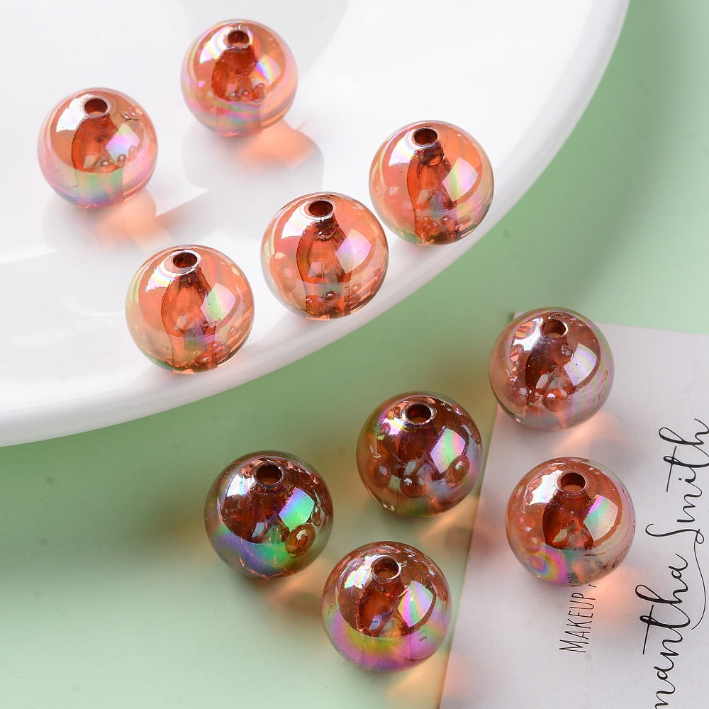 500g Transparent Acrylic Beads AB Color Plated Round Chocolate 16x15mm Hole: 2.8mm about 220pcs/500g