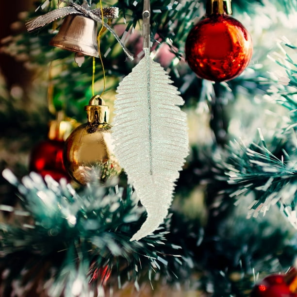 Christmas Clip on Feather Ornament White Artificial Leaves