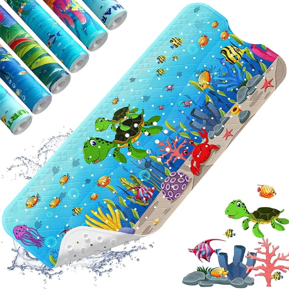 40x16in Cute Sea Turtle Non Slip Extra Long Bathtub Mat for Kids