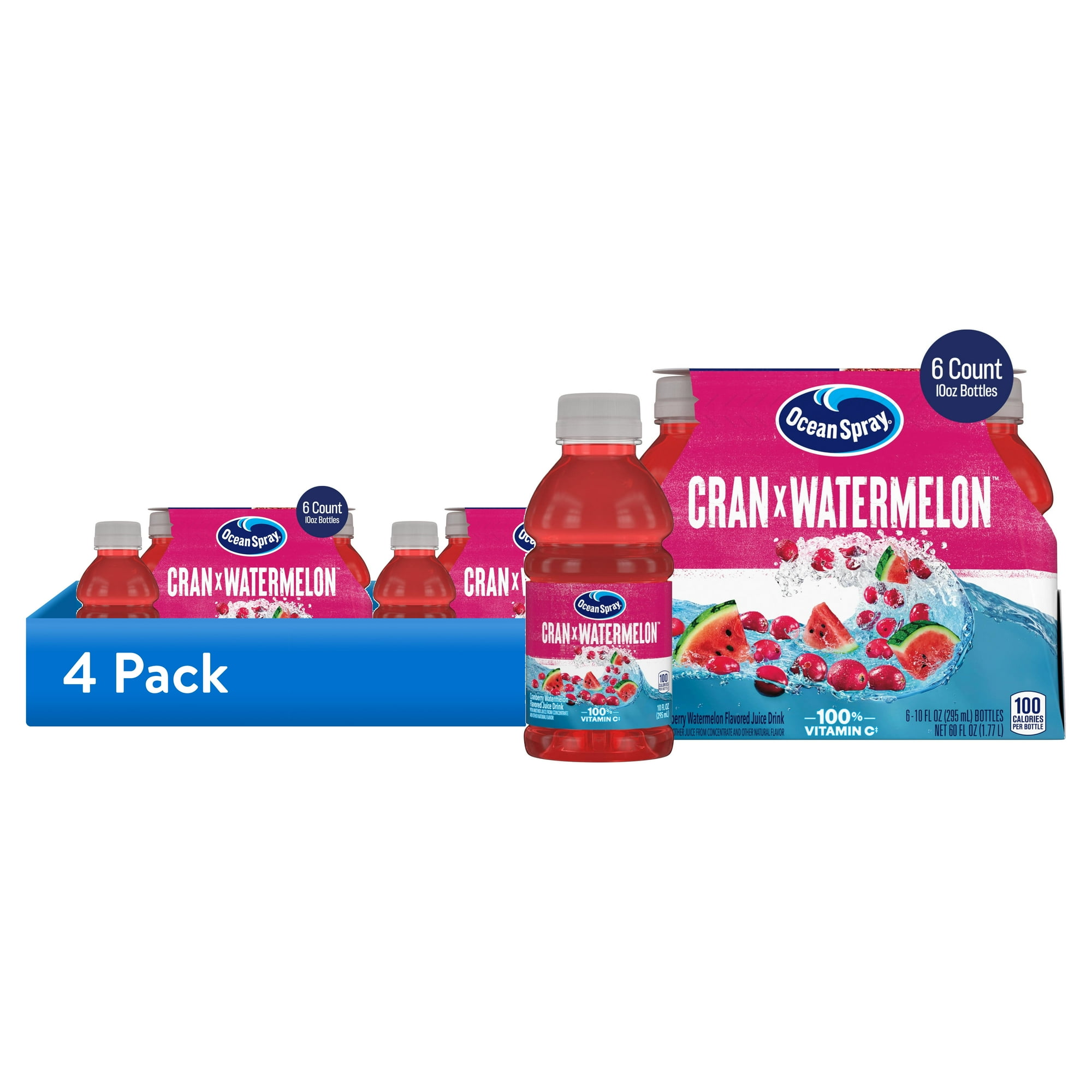(4 pack) Ocean Spray® Cran-Watermelon™ Cranberry Watermelon Juice Drinks, 10 fl oz Bottles, 6 Count