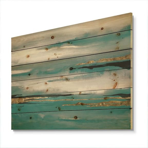 Designart 'Abstract Glam Teal Watercolor II' Modern & Contemporary Print on Natural Pine Wood