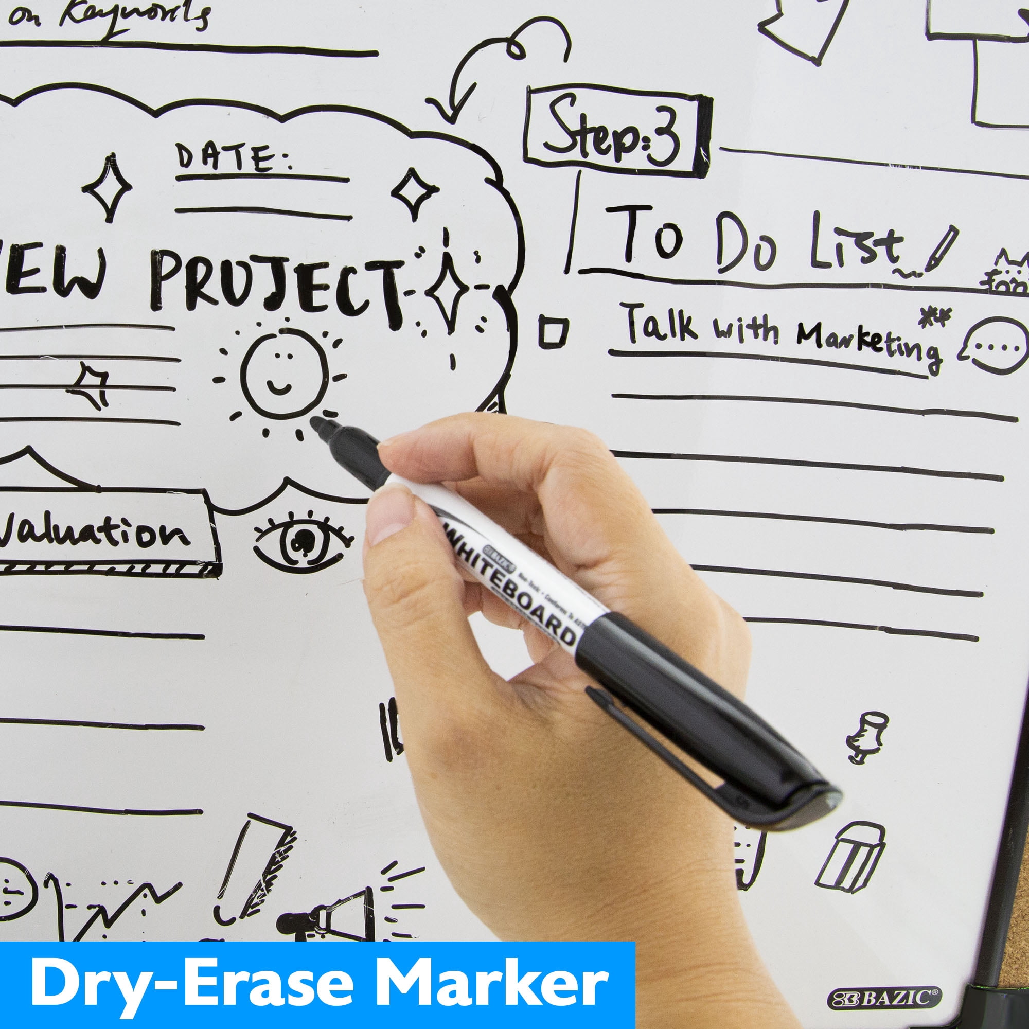 BAZIC Magnetic Dry Erase Board Black Cork Framed 17" X 23", Whiteboard Marker Magnets, 6-Pack