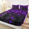 thumbnail image 5 of Manfei 3D Hexagon Neon Light Queen Sheets, Purple Glowing Cube Queen Sheet Sets, Purple Black, Black Reversible 4 Pieces1 Flat Sheet + 1 Fitted Sheet + 2 Pillowcases, 5 of 6