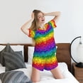 thumbnail image 5 of Fotbe Bright Rainbow Print Pajama Set for Women 2 Piece Loungewear Short Sleeve Tops and Shorts Set Soft Sleepwear-Small, 5 of 7