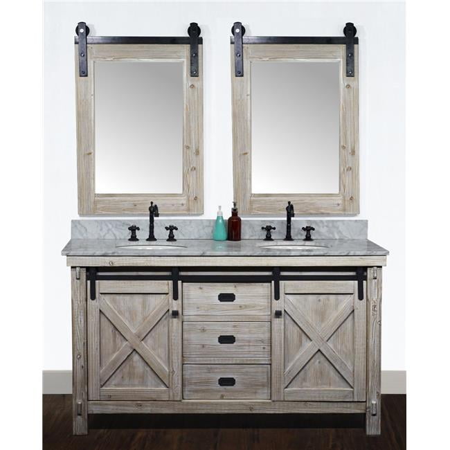 InFurniture WK8560CW TOP 60 in. Rustic Solid Fir Barn Door Style Double Sinks Vanity with