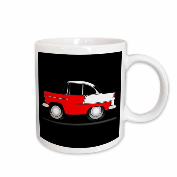 3drose, Wild Hot Red Tri-five 55 on White, on a Black Background in the Street, 15oz Mug