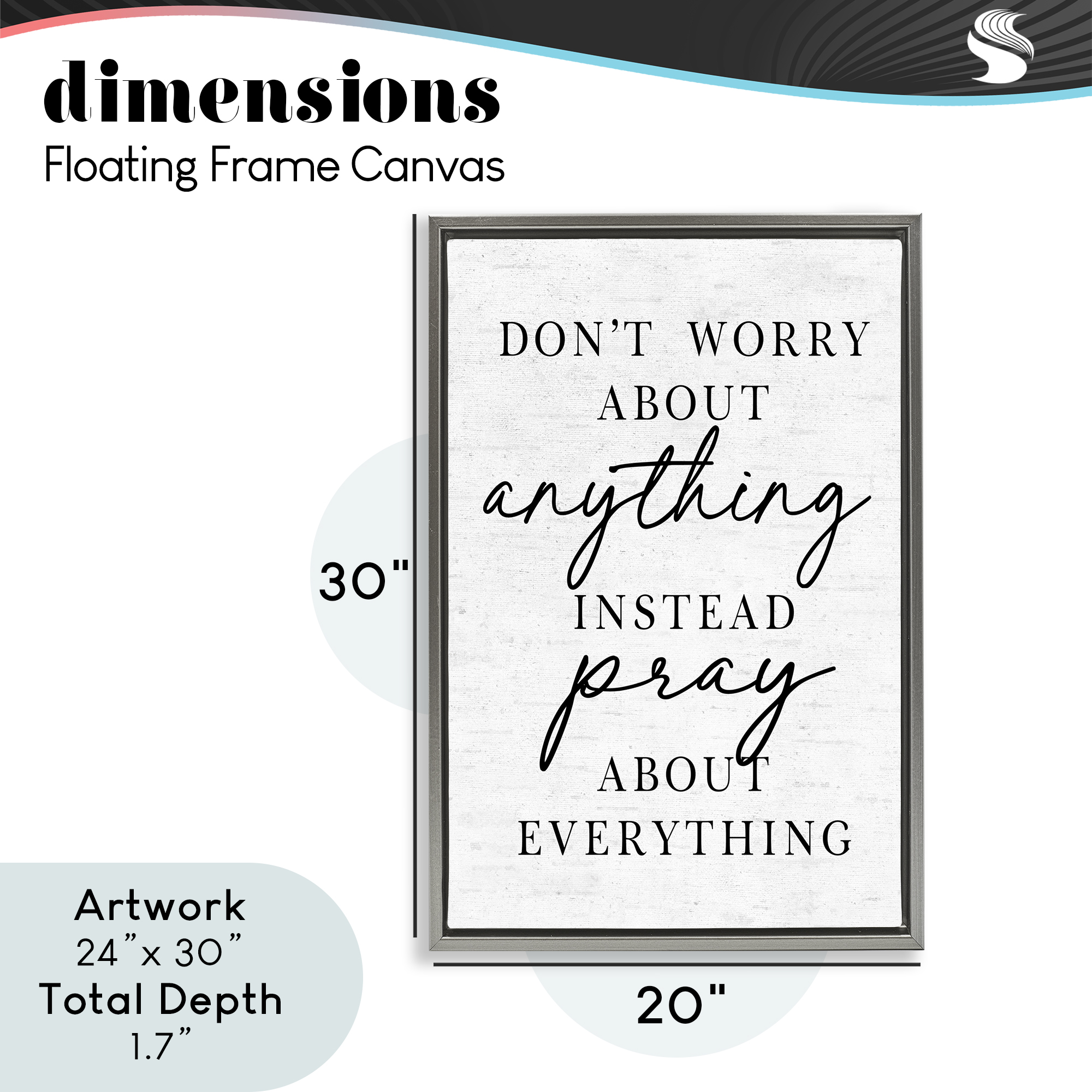 Pray Instead Of Worry Gray Framed Floater Canvas Wall Art, design by Lettered and Lined