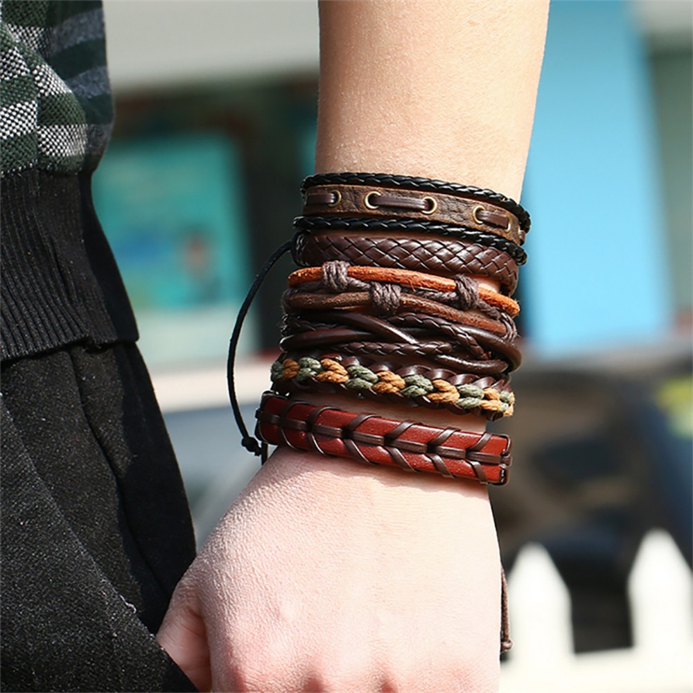Haswue Braided Bracelet Vintage Hand-woven Multi-layer Leather Bracelet Jewelry - image 2 of 6