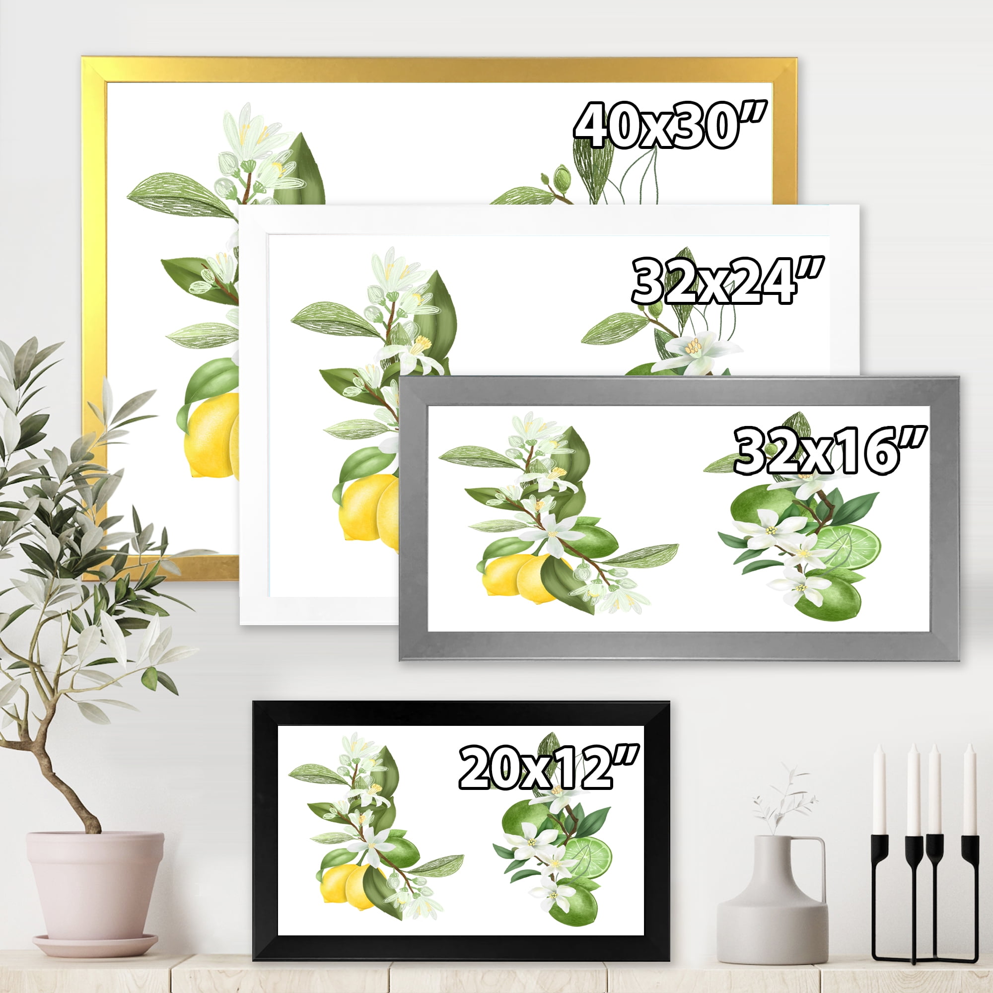 Designart 'Bouquets Of Blooming Lemon Tree Branches on White' Traditional Framed Art Print