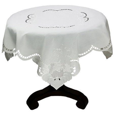 xia home fashions grapes and leaves embroidered collection cutwork table topper, 48 by 48-inch