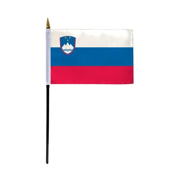 AGAS Small Slovenia Flag 4x6 inch - 11 inch Plastic Pole Polyester Fabric Stitched Edges Slovene Slovenian Hand Held Mini Small Stick Flags