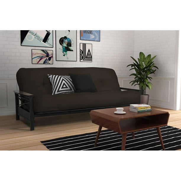 DHP Nadine Black Metal Futon Frame with Coil Full Futon Mattress, Multiple Colors and Sizes