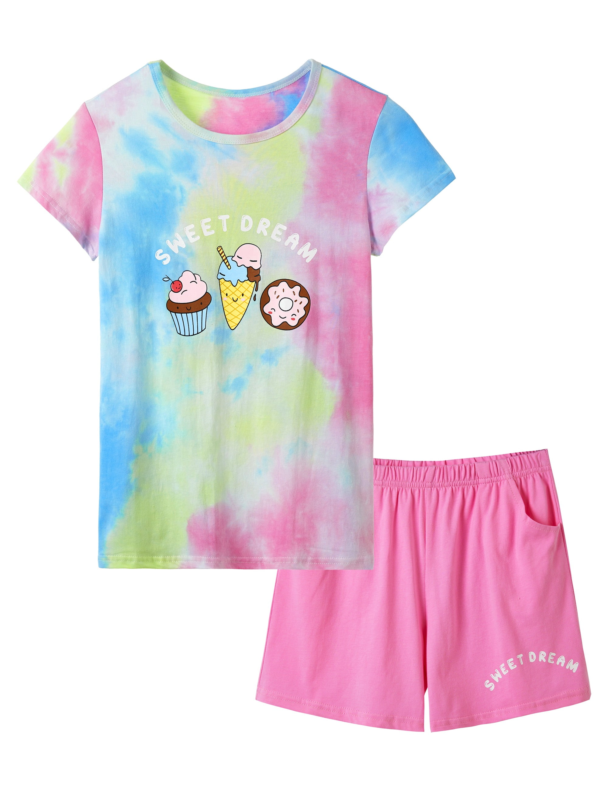 Beezizac 2Piece Girls Pajama Set Summer Sleepover Tie Dye Short PJS