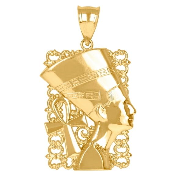 10k Yellow Gold Mens Egyptian Nefertiti Ankh Charm Pendant 47.2x27.6mm Wide Necklace for Men