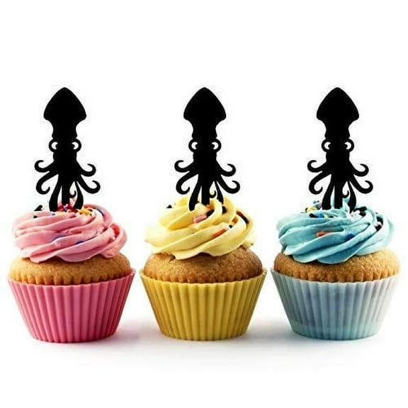 Whimsical Practicality's Giant Squid Silhouette Acrylic Cupcake Toppers 12 pcs