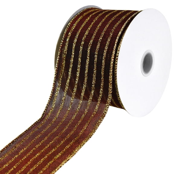 Homeford Metallic Chainlink Stripes Wired Ribbon, 2-1/2-inch, 10-yard, Burgundy Wine