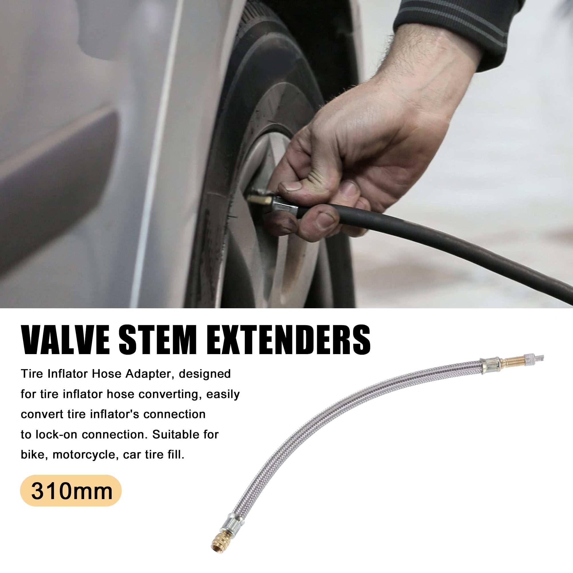 Unique Bargains 2pcs 12.2" Tire Valve Stem Extension Inflator Hose for Car Moto