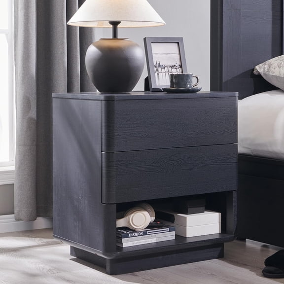 22" Push-Open Nightstand, 2 Drawers, Charging Station, White