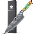 thumbnail image 1 of WILDMOK Chef Knife 8 Inch Super Steel 67 Layer Damascus Razor Sharp, Green & Orange Mix Resin Handle Full Tang, Hammered Finish, 1 of 8