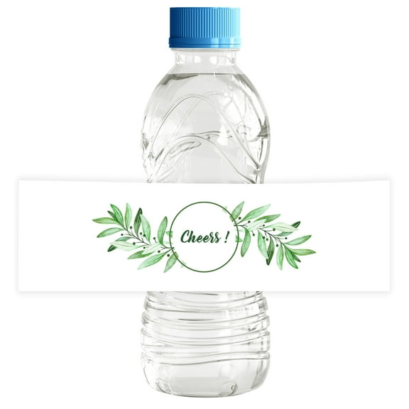 Darling Souvenir Greenery Leaf Wreath WaterBottleLabels Self Adhesive Party Collection Cheers!WaterBottleStickers Great For Wedding, Birthday, Engagement Party- Pack Of 32